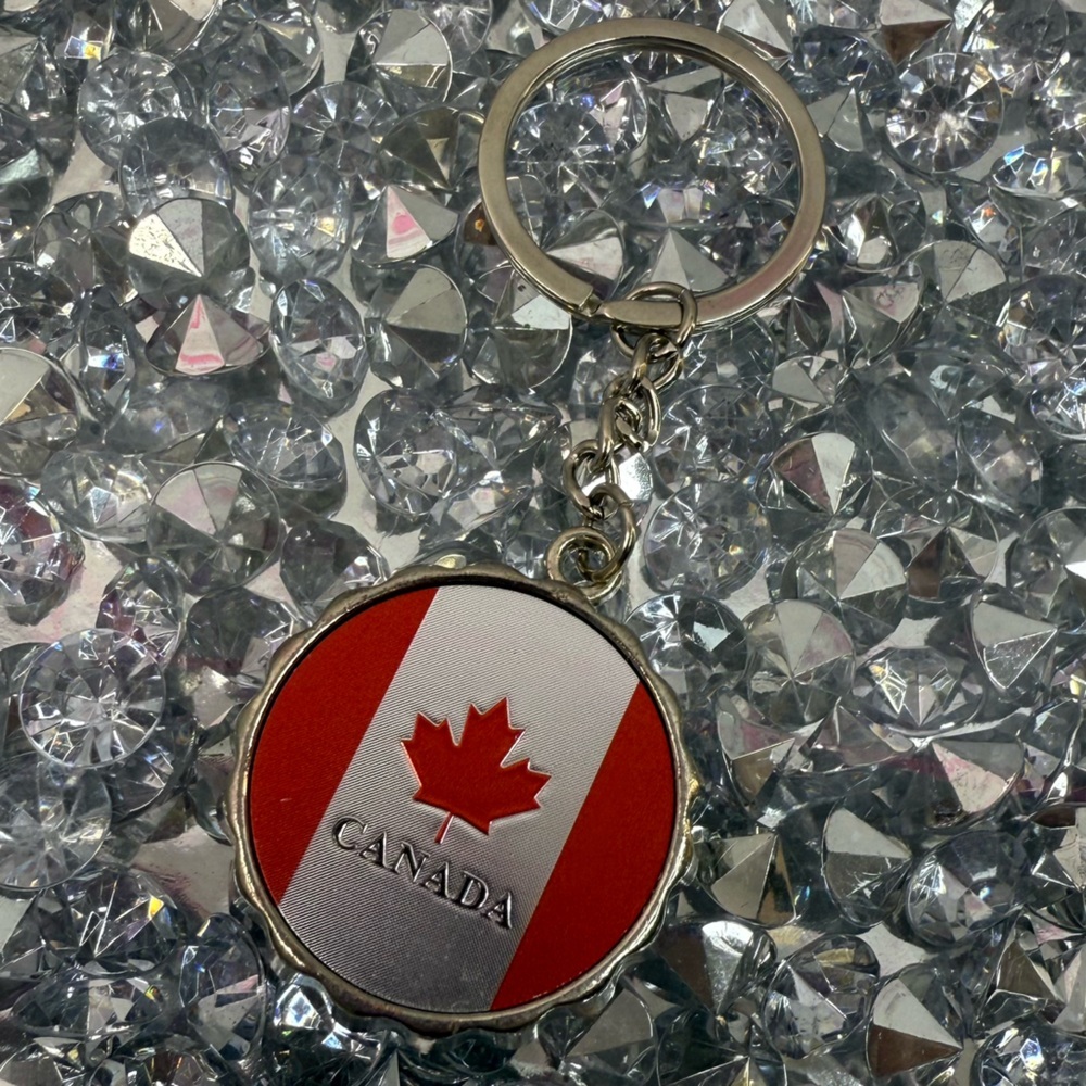 Keychain bottle opener, Canada Maple Leaf Round Keychain - Red & White